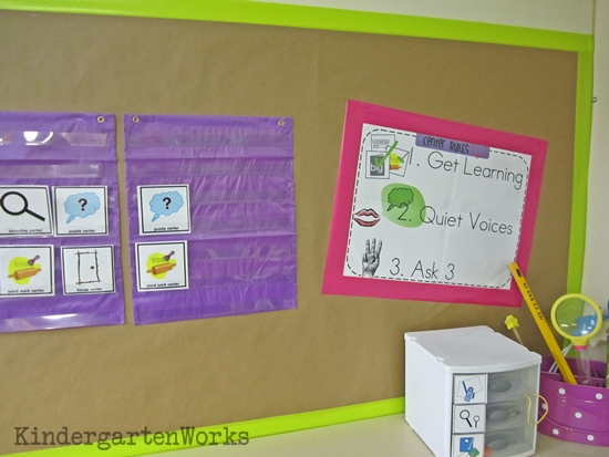 Kindergarten Literacy Centers: Details, Workboard and Routine