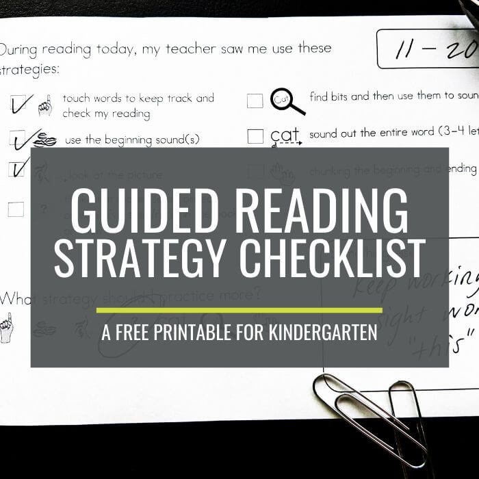 Free Guided Reading Strategy Checklist for Kindergarten