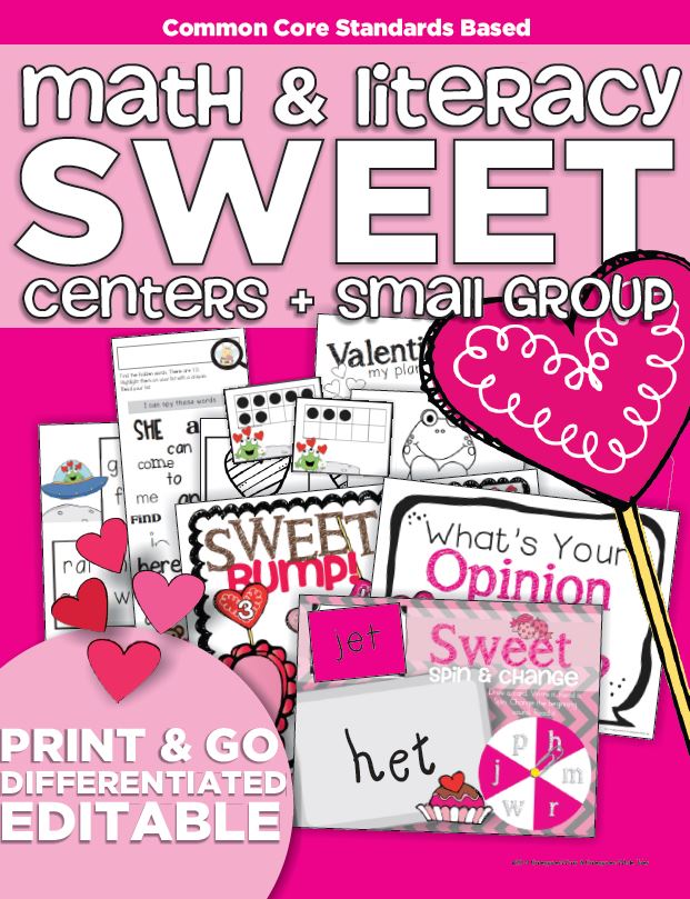 Sweet Valentine Math and Literacy Centers and Small Group Materials