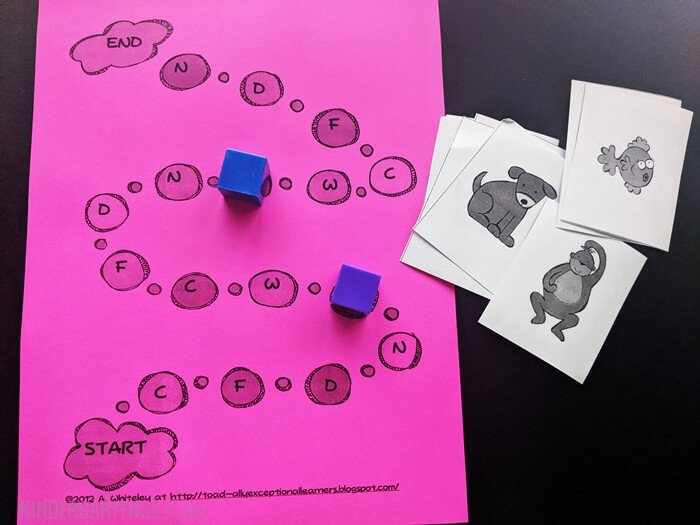 Free beginning sound game board and cards for kindergarten