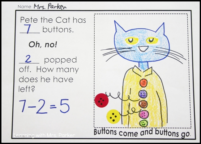 73 Cool Pete the Cat Freebies and Teaching Resources :: KindergartenWorks - Subtraction Story Illustration