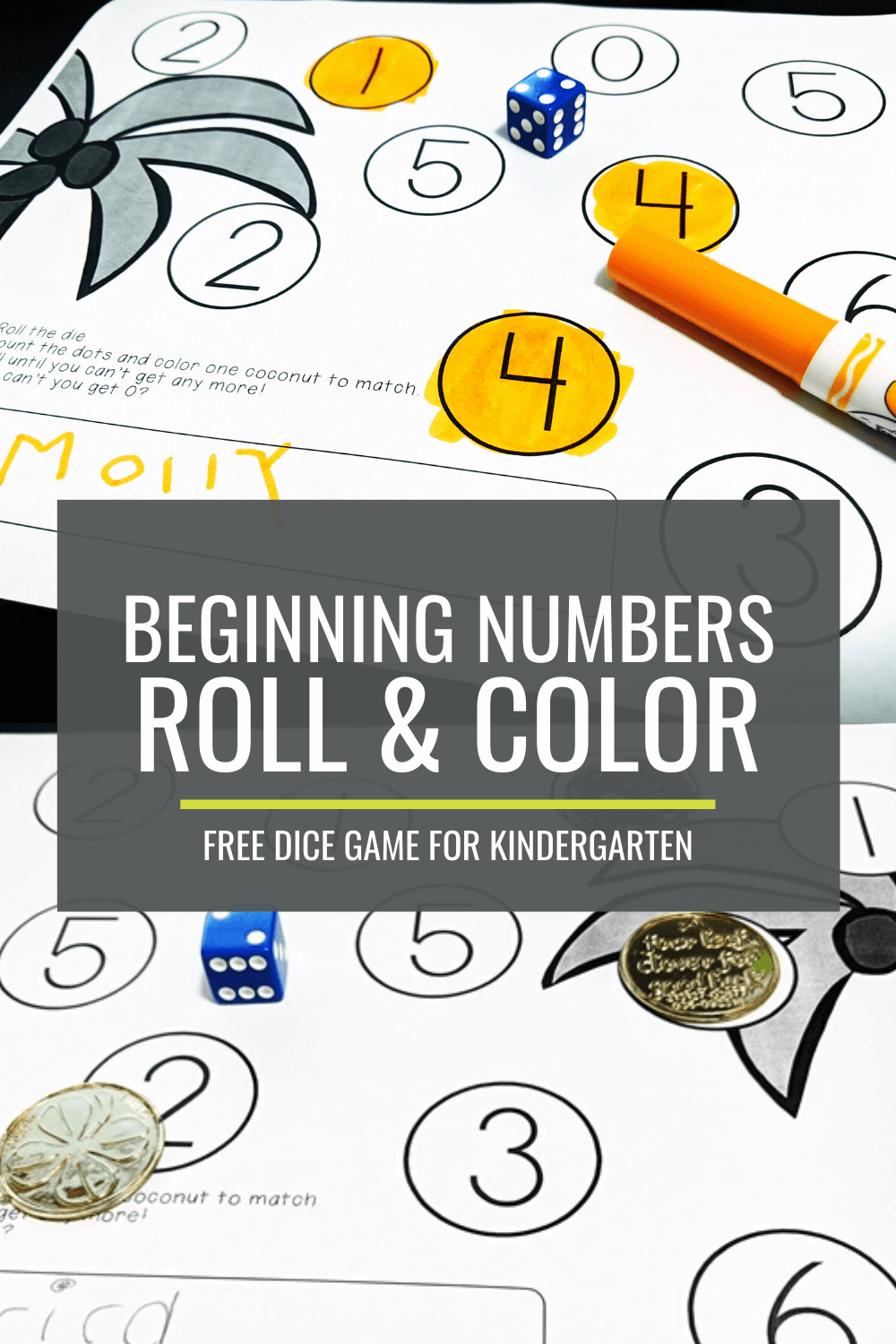 Free Beginning Numbers Roll and Color Dice Game
