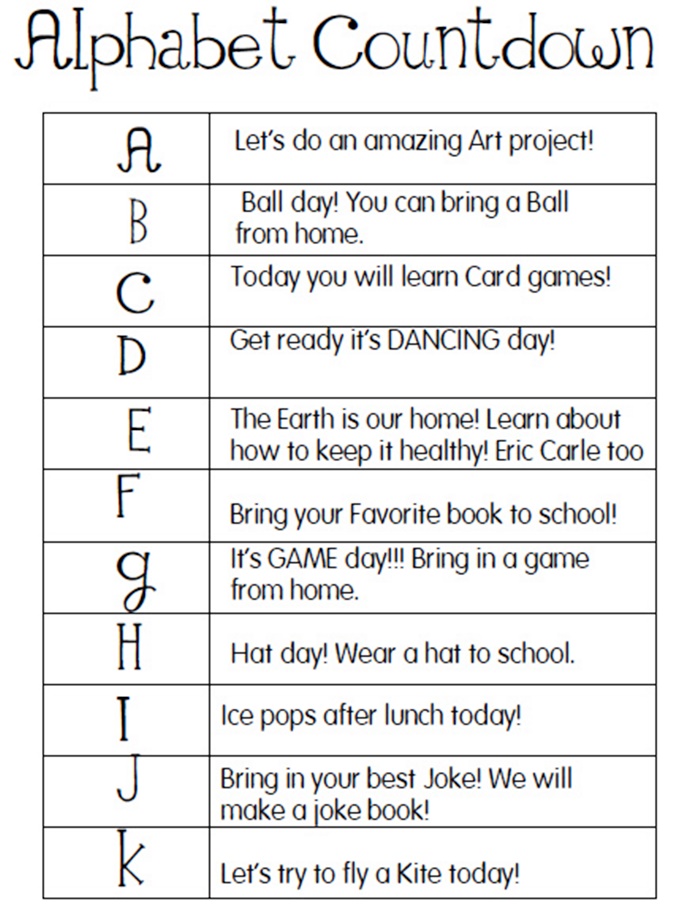 14 ABC Countdown Calendars - activity based countdown ideas - KindergartenWorks