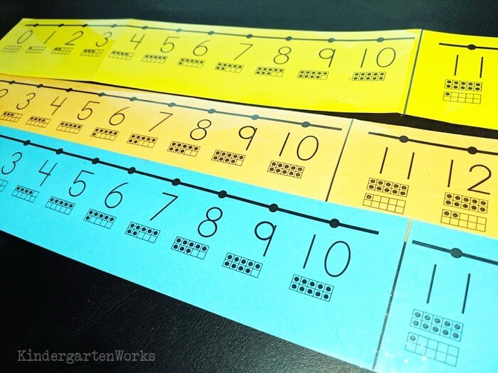 Number lines with ten frames for kindergarten