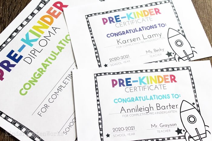 Full Size and Half Sheet Kindergarten and Pre-K Certificates and Dimplomas for the End of the School Year