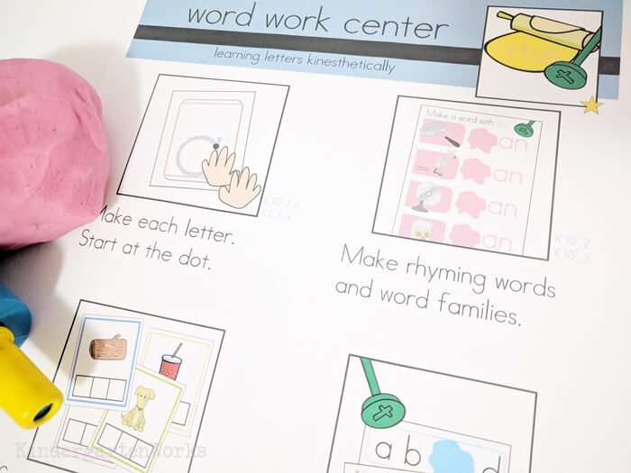 Playdough word work literacy center for kindergarten with common core standards