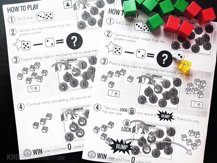 Directions for Free Christmas Subtraction Within 5 Game for Kindergarten